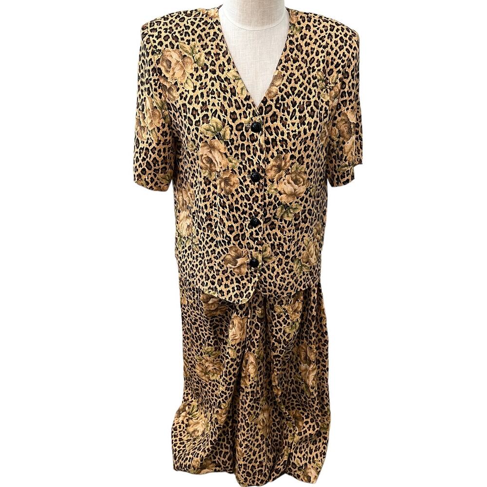 Vintage 80s Animal Print and Floral skirt set